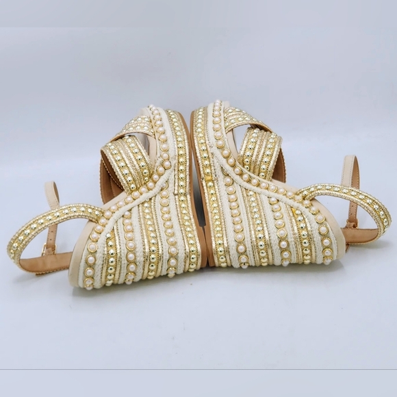 Steve Madden Juniper Raffia Platform Gold Pearls Accent Wedge Sandals Size 11. - Picture 12 of 16